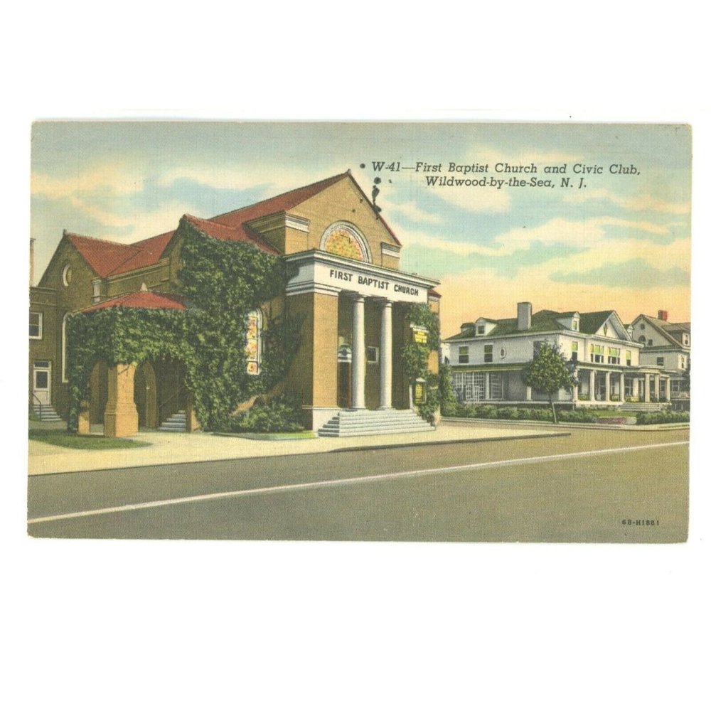 Vintage Postcard Wildwood New Jersey By The Sea‎ First Baptist Church Civic Club